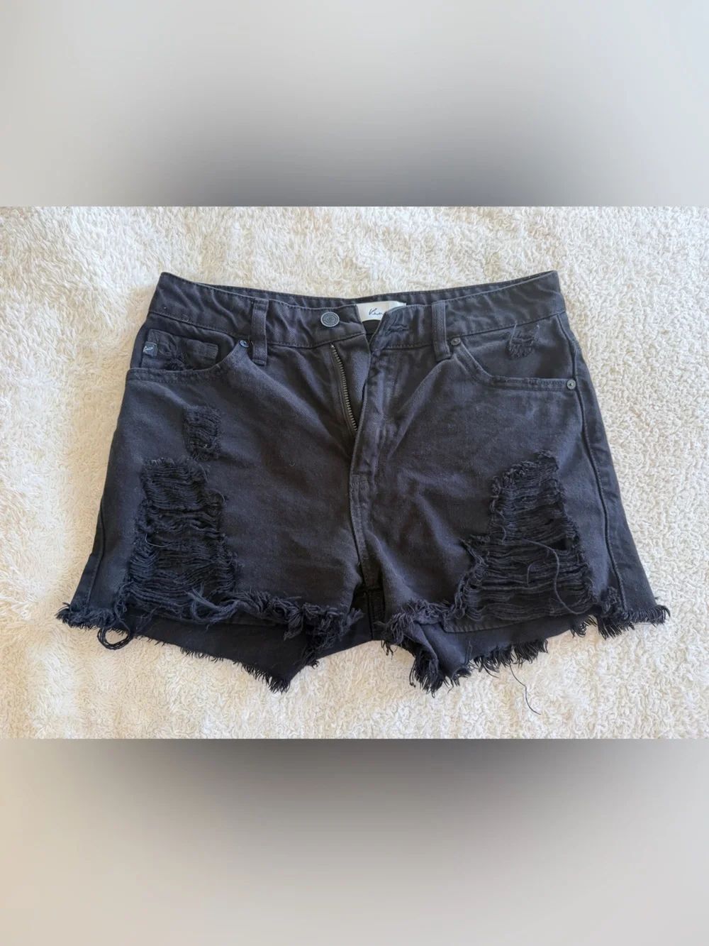 KanCan Distressed Black High-Waist Women's Denim Shorts